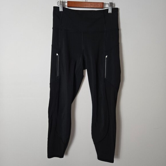 Athleta Size S Rainier Unbrushed 7/8 Tight Black Athletic Leggings Zip Pockets - Picture 7 of 9